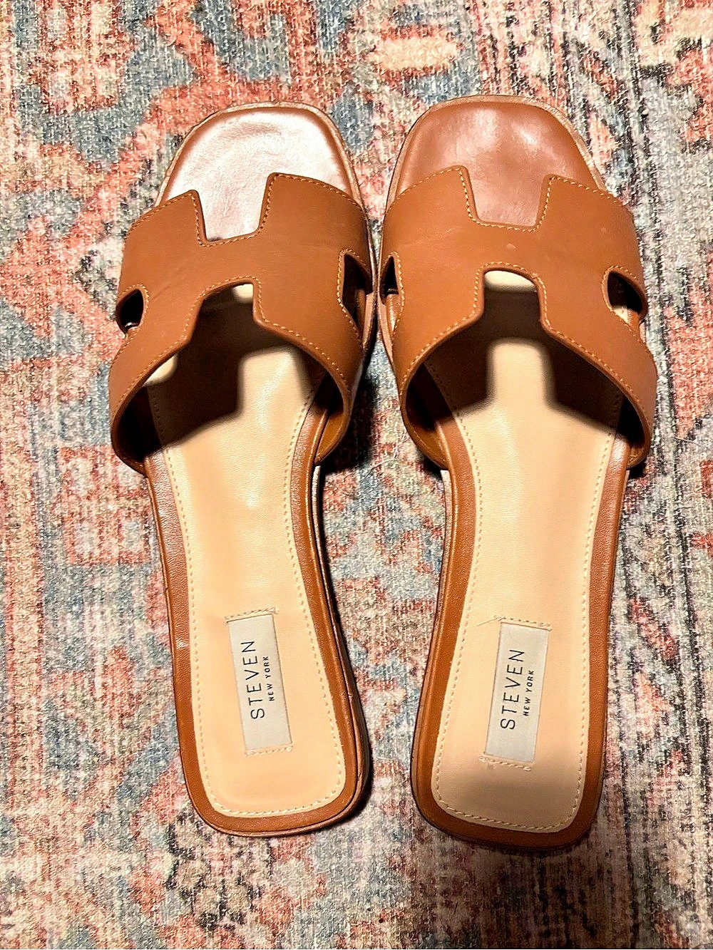 Steve Madden Haydn Leather Slide Sandals Brown US 10